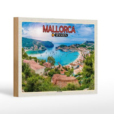 Cartel de madera viaje 18x12 cm Mallorca España Port de Sóller vacaciones