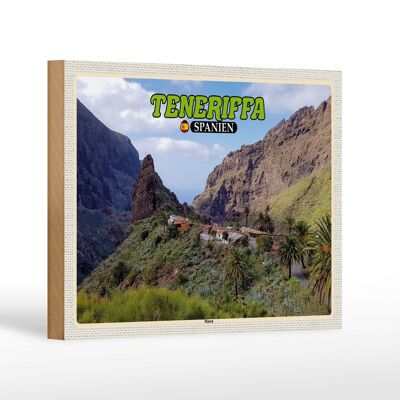 Cartel de madera viaje 18x12 cm Tenerife España Masca pueblo de montaña montañas