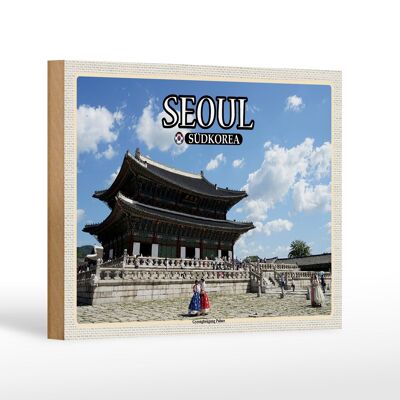 Holzschild Reise 18x12 cm Seoul Südkorea Gyeongbokgung Palace Dekoration