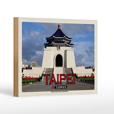 Cartel de madera de viaje 18x12 cm Taipei Taiwán Nacional Chiang-Kai-shek