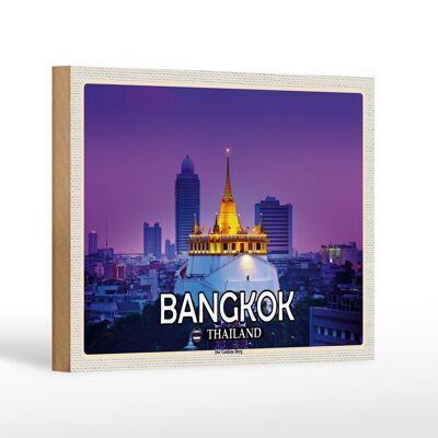 Cartello in legno da viaggio 18x12 cm Bangkok Tailandia Il Tempio della Montagna d'Oro