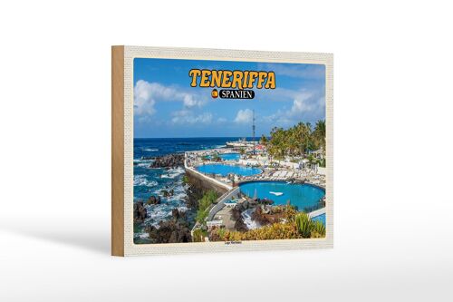 Holzschild Reise 18x12 cm Teneriffa Spanien Lago Martiánez Freibad