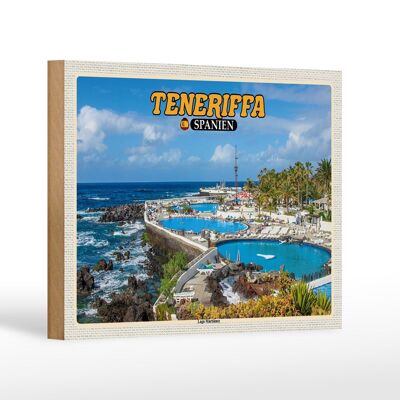 Cartello in legno da viaggio 18x12 cm Tenerife Spagna Piscina all'aperto Lago Martiánez