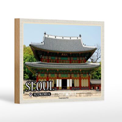 Cartel de madera de viaje 18x12 cm Seúl Corea del Sur Palacio Changdeokgung Decoración