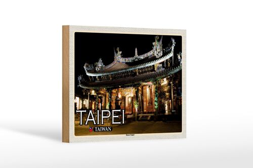 Holzschild Reise 18x12 cm Taipei Taiwan Baoan Tempel Dekoration