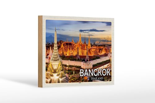 Holzschild Reise 18x12 cm Bangkok Thailand Tempel Sonnenuntergang