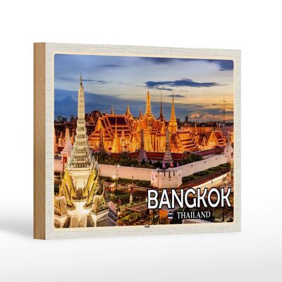 Panneau en bois voyage 18x12 cm Bangkok Thaïlande temple coucher de soleil