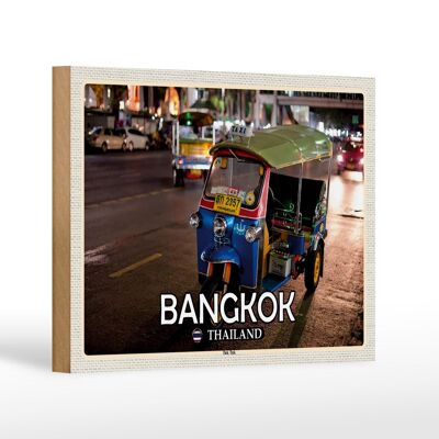 Cartello in legno da viaggio 18x12 cm Bangkok Thailandia Tuk Tuk regalo