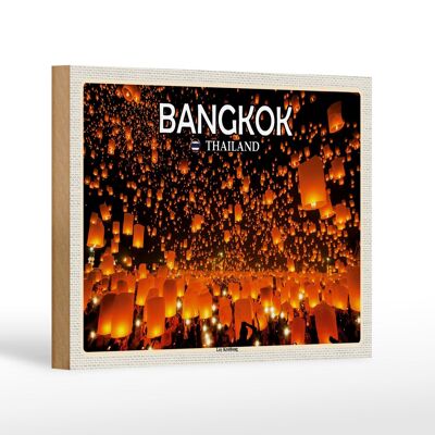 Cartel de madera de viaje 18x12 cm Bangkok Tailandia Festival de las Luces Loy Krathong