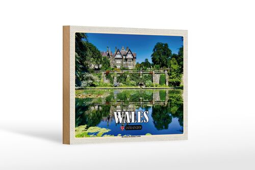 Holzschild Reise 18x12 cm Wales United Kingdom Bodnant Garden Dekoration