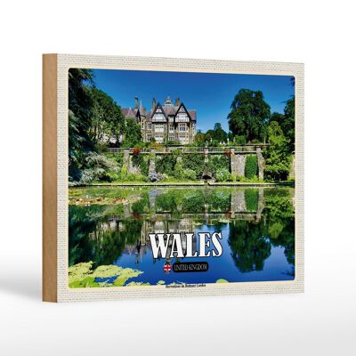 Holzschild Reise 18x12 cm Wales United Kingdom Bodnant Garden Dekoration