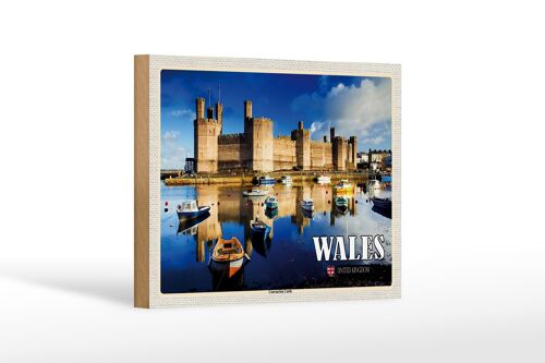 Holzschild Reise 18x12 cm Wales United Kingdom Caernarfon Castle