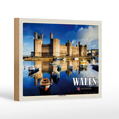 Cartel de madera viaje 18x12 cm Gales Reino Unido Castillo de Caernarfon