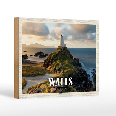 Cartel de madera viaje 18x12 cm Gales Reino Unido Isla Anglesey Mar