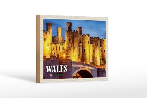 Holzschild Reise 18x12 cm Wales United Kingdom Conwy Castle Burg