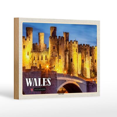 Cartel de madera viaje 18x12 cm Gales Reino Unido Castillo de Conwy