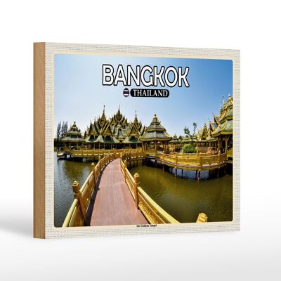 Cartel de madera de viaje 18x12 cm Bangkok Tailandia Decoración del Templo Dorado