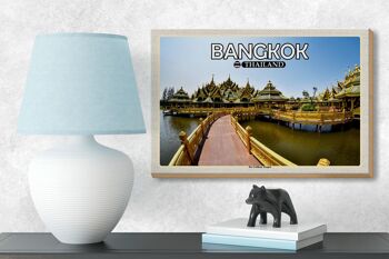 Panneau en bois voyage 18x12 cm Bangkok Thaïlande Décoration Temple d'Or 3