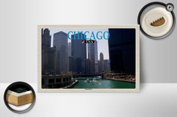 Panneau en bois voyage 18x12 cm Chicago USA Chicago River river immeubles de grande hauteur 2