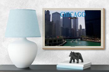 Panneau en bois voyage 18x12 cm Chicago USA Chicago River river immeubles de grande hauteur 3