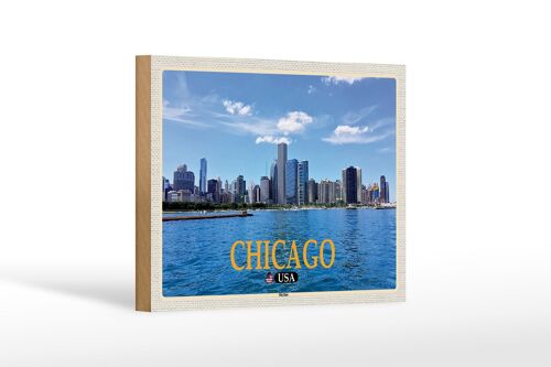 Holzschild Reise 18x12 cm Chicago USA Skyline Hochhäuser