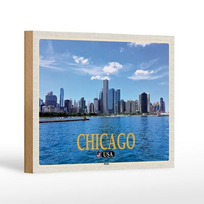 Cartel de madera viaje 18x12 cm Chicago EE.UU. Skyline rascacielos