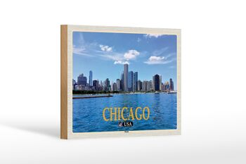 Panneau en bois voyage 18x12 cm Chicago USA skyline immeubles de grande hauteur 1