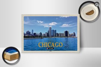 Panneau en bois voyage 18x12 cm Chicago USA skyline immeubles de grande hauteur 2