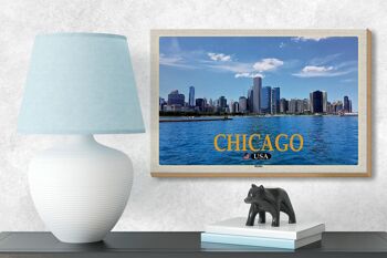 Panneau en bois voyage 18x12 cm Chicago USA skyline immeubles de grande hauteur 3