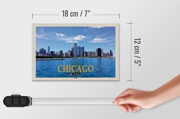 Panneau en bois voyage 18x12 cm Chicago USA skyline immeubles de grande hauteur 4
