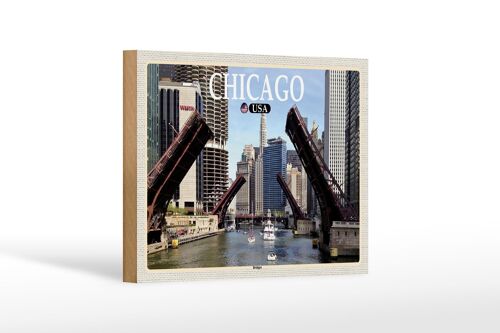 Holzschild Reise 18x12 cm Chicago USA Bridges Brücken Fluss Dekoration