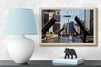 Panneau en bois voyage 18x12 cm Chicago USA ponts ponts rivière décoration 3