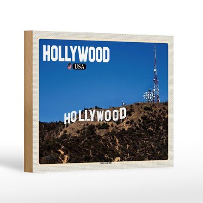 Cartel de madera viaje 18x12 cm Hollywood USA Decoración Hollywood Hills