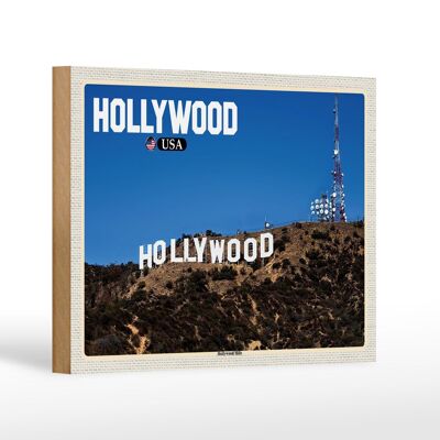 Holzschild Reise 18x12 cm Hollywood USA Hollywood Hills Dekoration