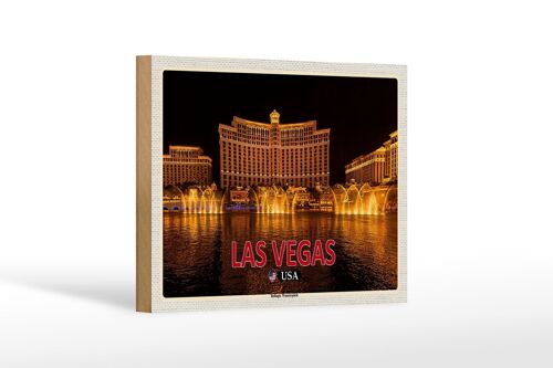 Holzschild Reise 18x12 cm Las Vegas USA Bellagio Wasserspiele