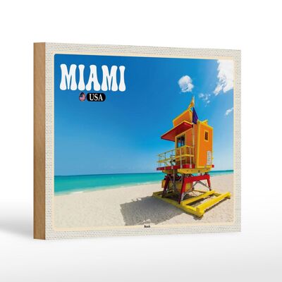 Panneau en bois voyage 18x12 cm Miami USA plage mer vacances décoration