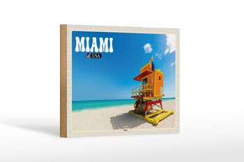 Panneau en bois voyage 18x12 cm Miami USA plage mer vacances décoration 1