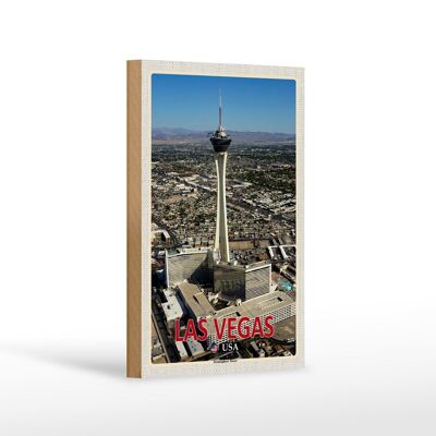 Holzschild Reise 12x18 cm Las Vegas USA Stratosphere Tower