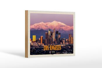 Panneau en bois voyage 18x12 cm Los Angeles skyline montagnes gratte-ciel 1
