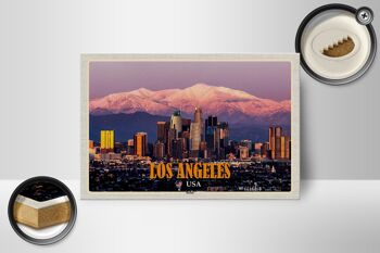 Panneau en bois voyage 18x12 cm Los Angeles skyline montagnes gratte-ciel 2