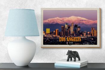 Panneau en bois voyage 18x12 cm Los Angeles skyline montagnes gratte-ciel 3