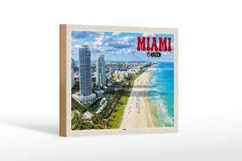 Panneau en bois voyage 18x12 cm Miami USA plage gratte-ciel vacances à la mer 1