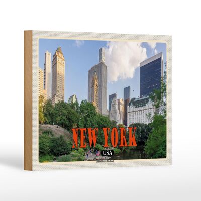 Cartel de madera viaje 18x12 cm Nueva York EE.UU. Central Park - The Pond See