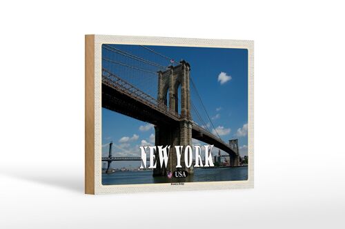 Holzschild Reise 18x12 cm New York USA Brookly Bridge Brücke