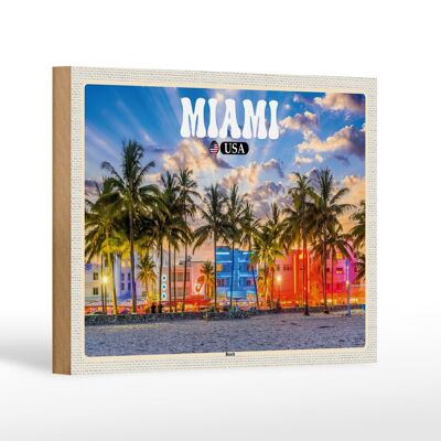Panneau en bois voyage 18x12 cm Miami USA plage palmiers décoration de vacances