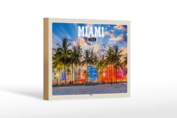 Panneau en bois voyage 18x12 cm Miami USA plage palmiers décoration de vacances 1