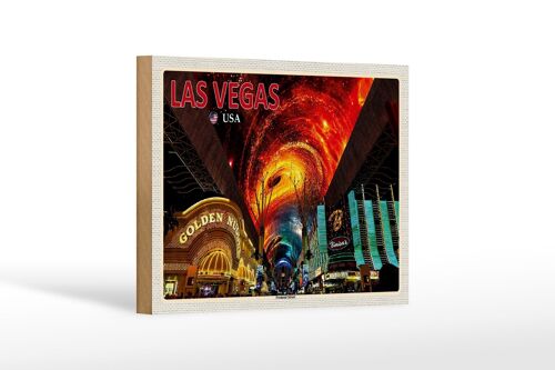 Holzschild Reise 18x12 cm Las Vegas USA Fremont Street Casinos Dekoration