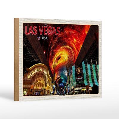 Holzschild Reise 18x12 cm Las Vegas USA Fremont Street Casinos Dekoration