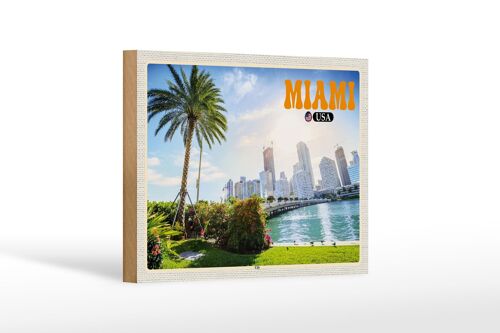 Holzschild Reise 18x12 cm Miami USA City Stadt Meer Palme Urlaub