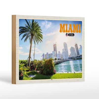 Cartel de madera viaje 18x12 cm Miami USA ciudad sea palm vacaciones